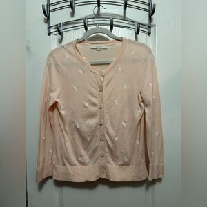 LOFT Lightweight Cardigan Sweater Womens S light‎ pink Embroidered Floral Button